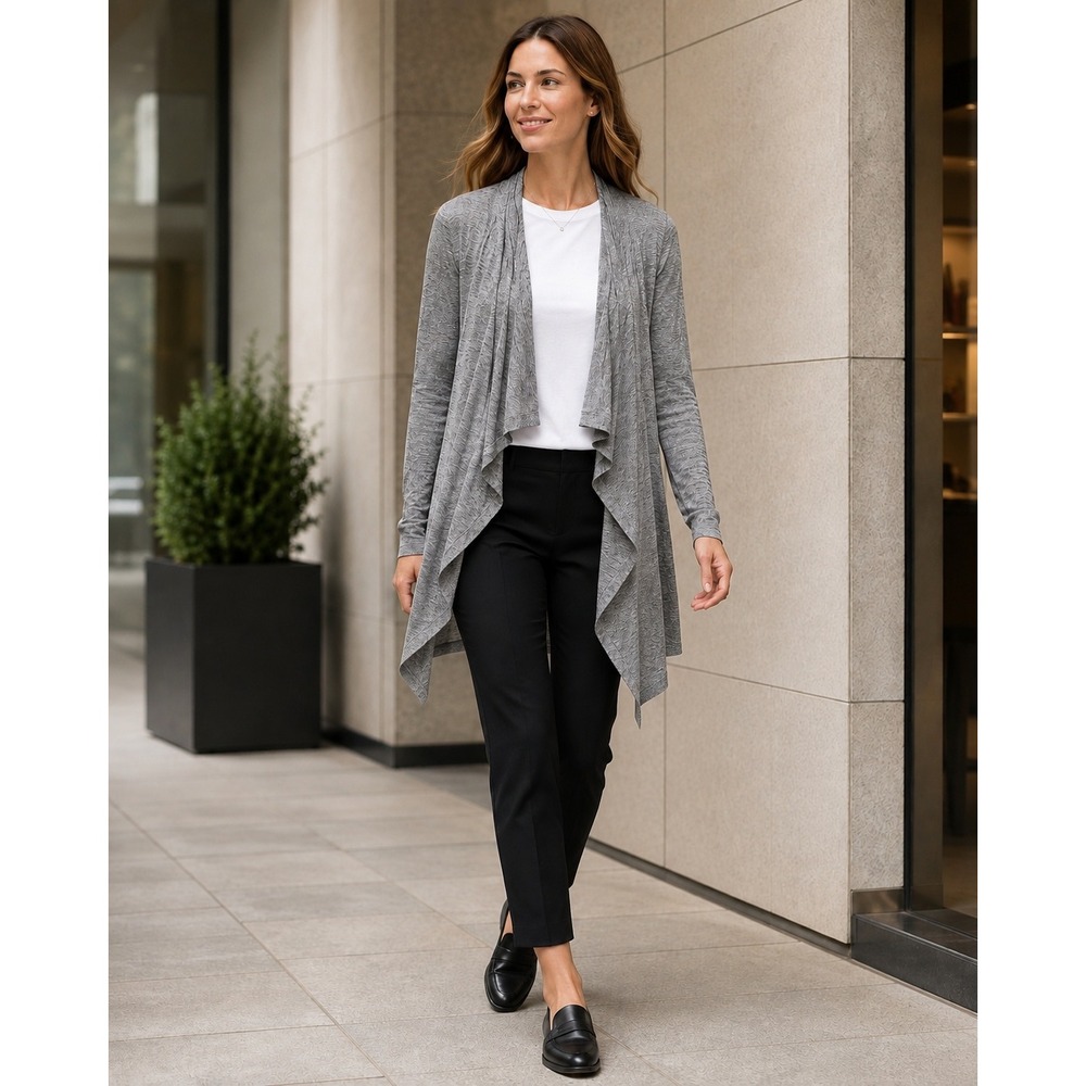 Vince Heather Gray Draped Waterfall Open Front Cardigan Linen XS V327576421